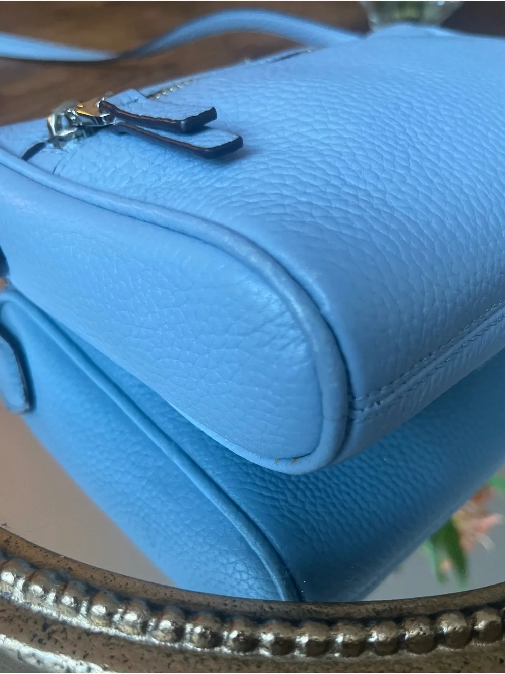 Kate Spade Polly Pebbled Leather Crossbody Bag Powder Blue Silver Hardware